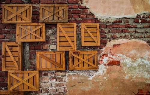 Wall Bricks Chipped Wood Boxes