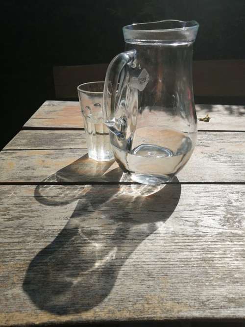 Water Glass Pitcher Morning Shadow Sun Net