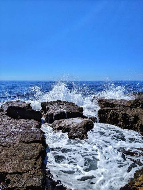 Waves Wave Rocks Rock Scum Sea Mediterranean