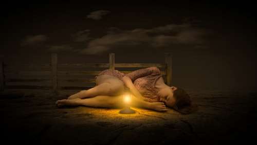 Woman Human Face Sleeping Lantern Light Bright