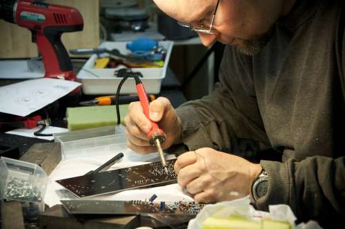 Workshop Job Electronics Man Person Hands Welder