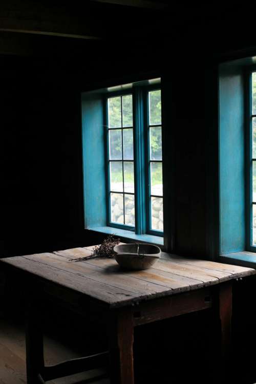 dark window wall frame table