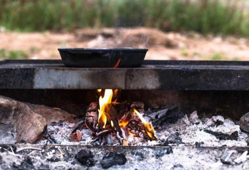 steel grill pan fire firewood
