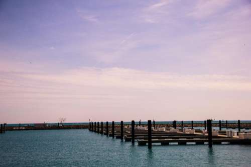 sunset sky clouds dock pier