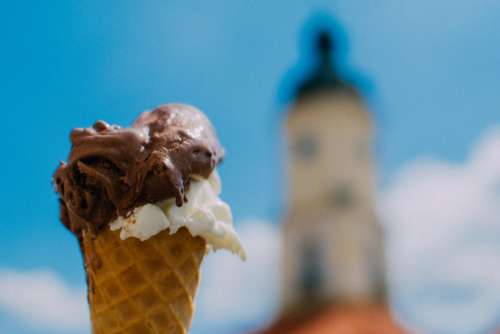 ice cream cone chocolate vanilla food