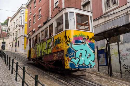 tramcar streetcar trolley lisbon graffiti