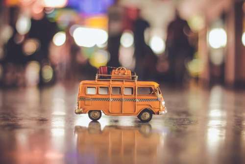 bus vehicle toy travel reflection