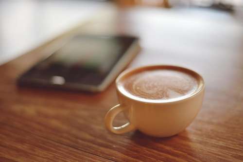 coffee latte art froth wooden