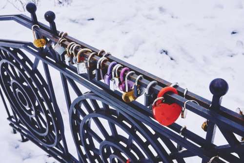 padlocks locked railing snow winter