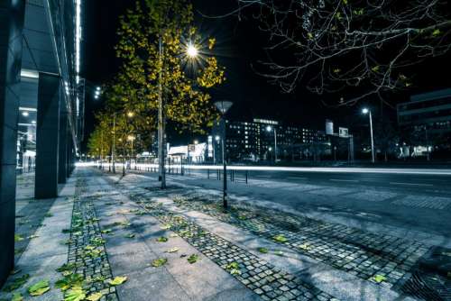 streets roads lamp posts night dark