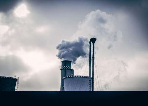 industrial factory smoke silos sky