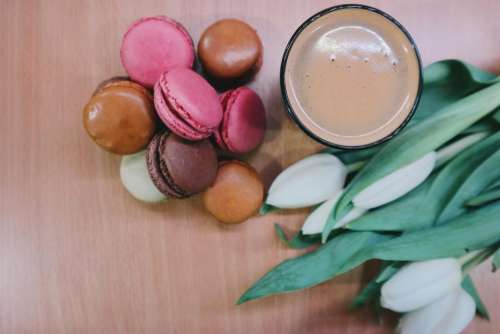 macaroons coffee dessert food tulips