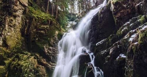 waterfalls stream water moss green