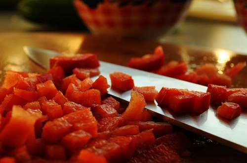 red peppers vegetables food knife chef