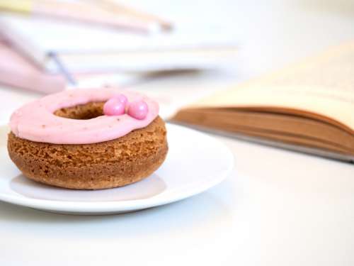 pink donut breakfast food open