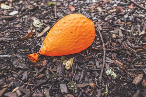 orange balloon deflated ground sticks