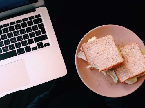 macbook lunch sandwich food plate