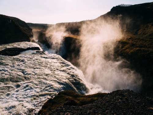 waterfall mist stream waves splash