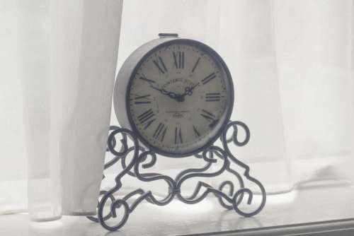 clock time decor white curtains