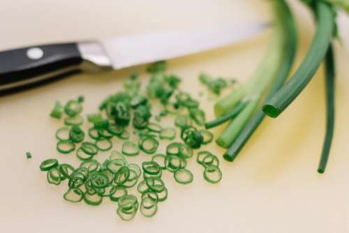 green onion vegetables food knife chef