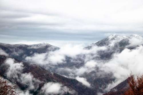 mountain highland cloud fog sky