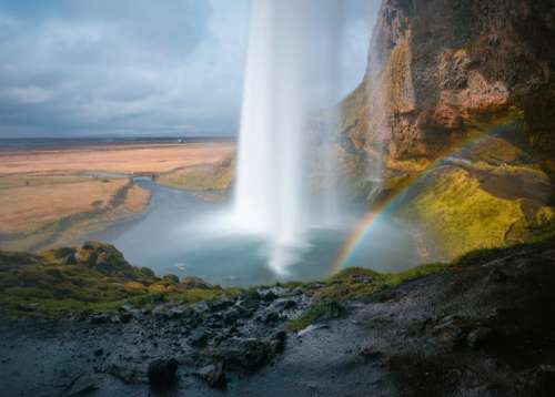 rainbow waterfalls rocks nature outdoor