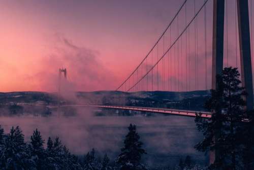 sunset dusk fog foggy bridge