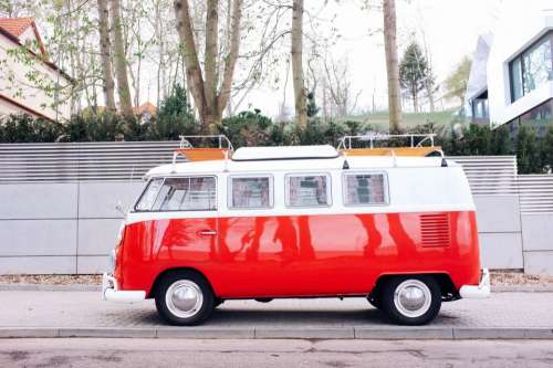 red van volkswagen hippie bus