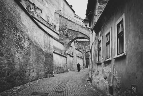 cobblestone street road city bricks