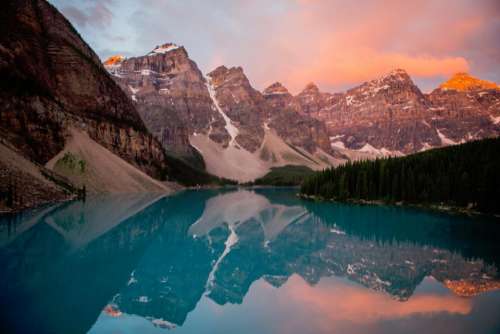 nature landscape mountains sunset water