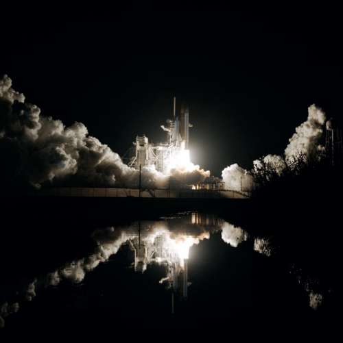 dark night smoke spaceship launch