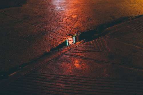 road street water reflection night