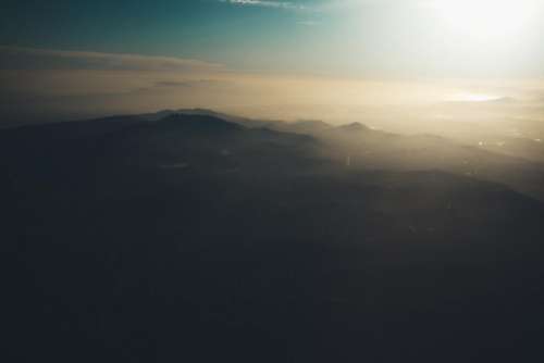 aerial view sky sunset mountains