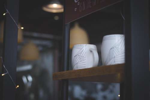 cup mug display wooden shelf