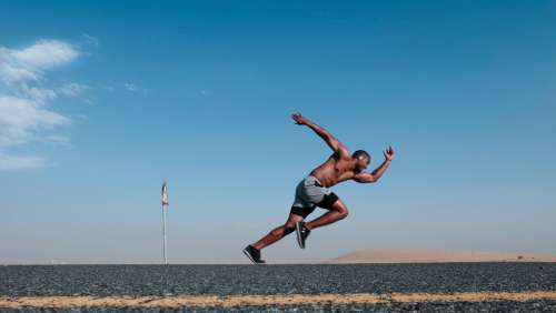 man running road fast speed