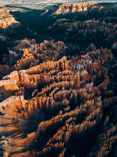 aerial canyon sunrise rocks landscape