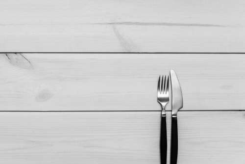 kitchen table wood fork knife