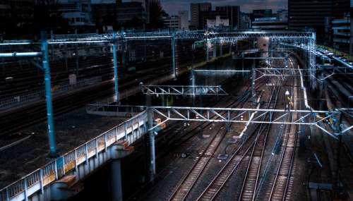 track railway steel bridge city