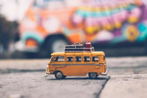 bus vehicle toy travel reflection