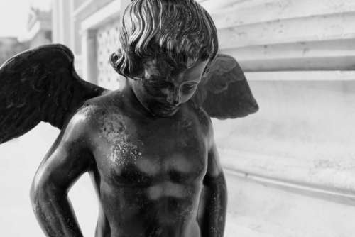 statue angel black and white Vienna architecture