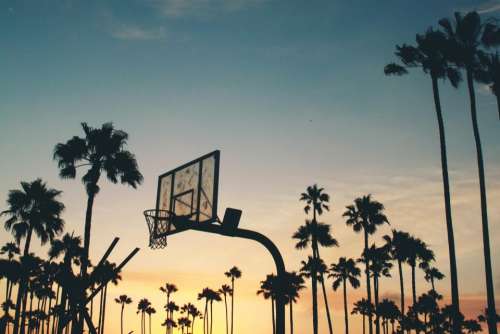 basketball court net rim sunset