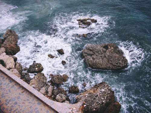 ocean sea waves water rocks