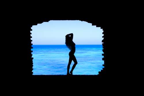 woman bikini silhouette beach sea