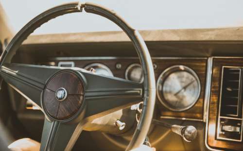 vintage old classic car steering wheel