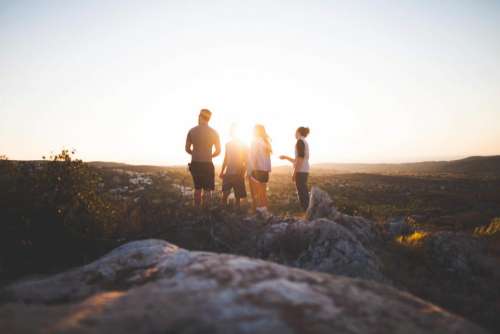 people friends group sunset dusk