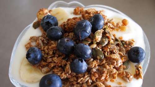 yogurt granola blueberries fruit parfait