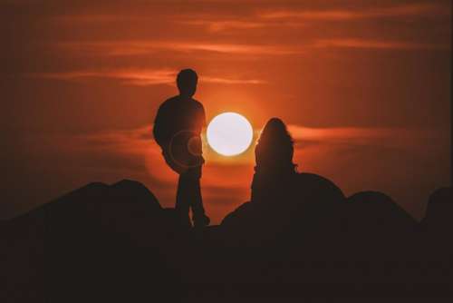 sunset view silhouette people couple