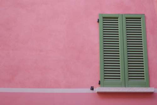 shutters window pink wall house