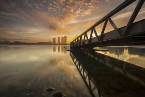 nature landscape water steel bridge