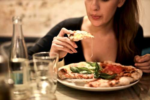 woman pizza food restuarant eat